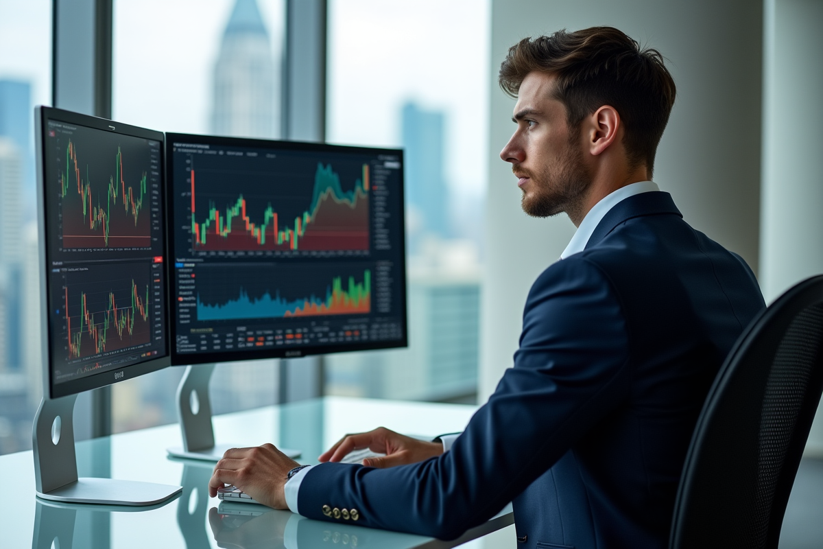 Jeune analyste financier regardant des graphiques boursiers