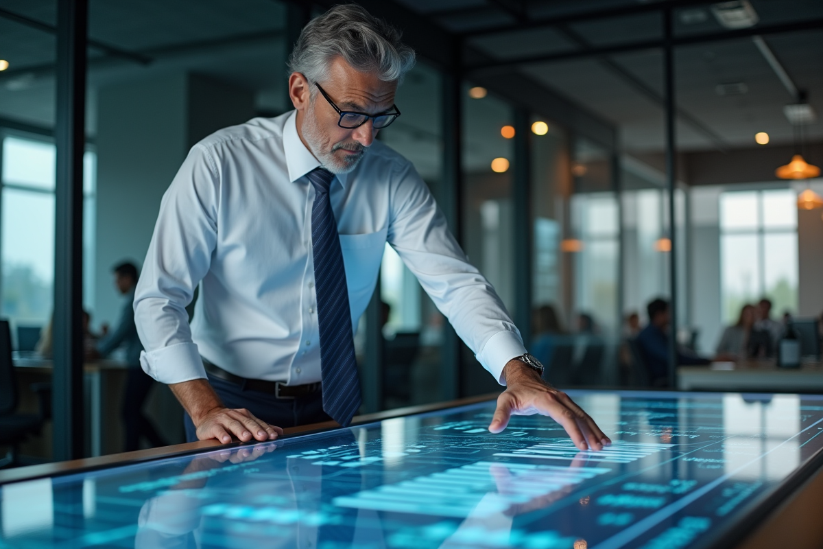 Analyste financier homme utilisant une tablette avec modèles financiers