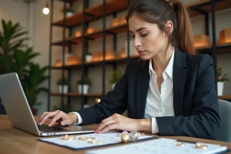 Femme d'affaires examinant un tableau de bijoux sur un ordinateur