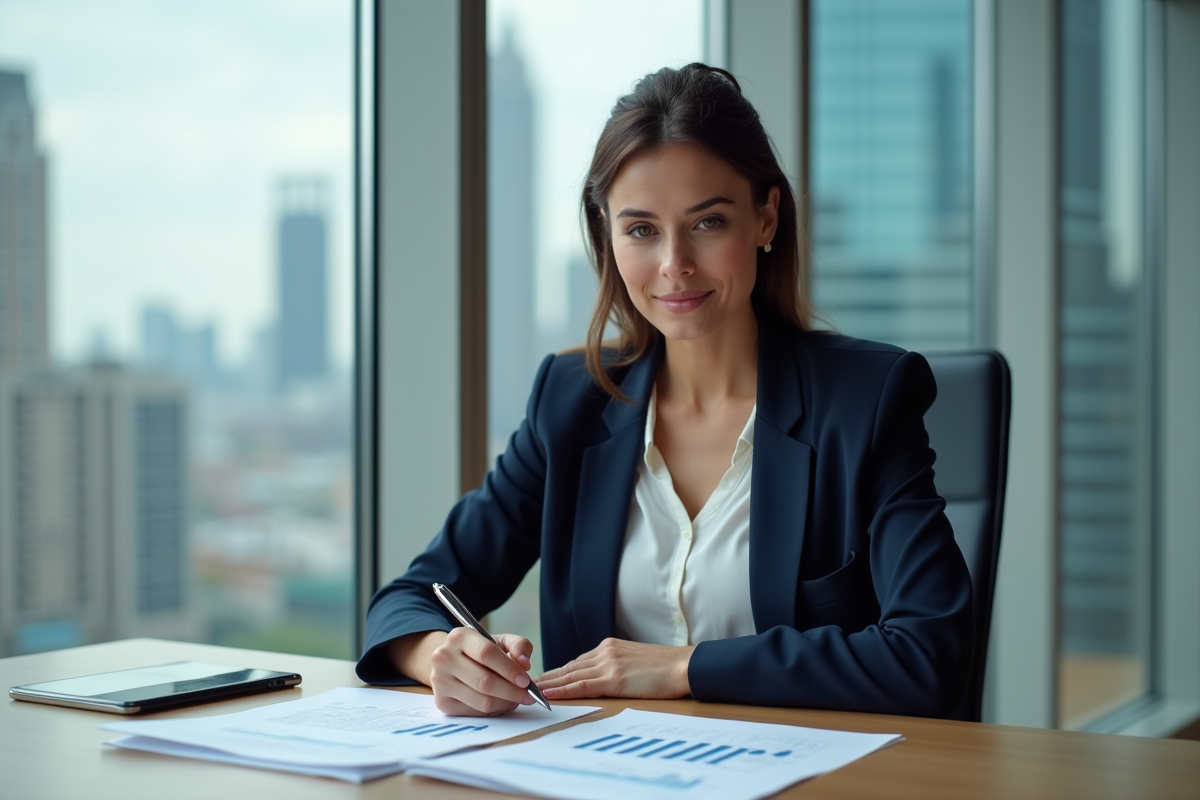 Femme d'affaires en réunion dans un bureau moderne