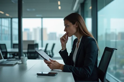 Femme d'affaires regardant des données sur une tablette