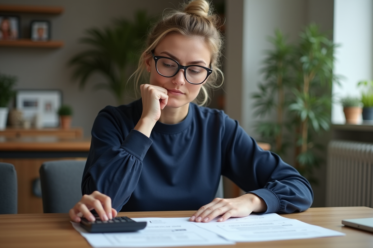 Femme concentrée à la gestion de ses finances à la maison