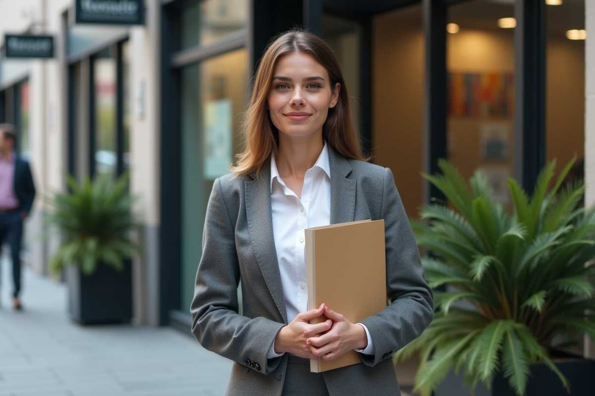 Jeune femme sortant d