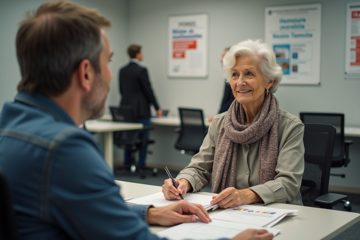 Femme senior rencontrant un conseiller en bureau public