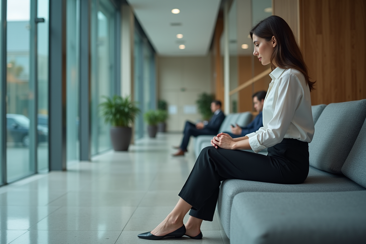 Femme assise dans un bureau moderne et élégant