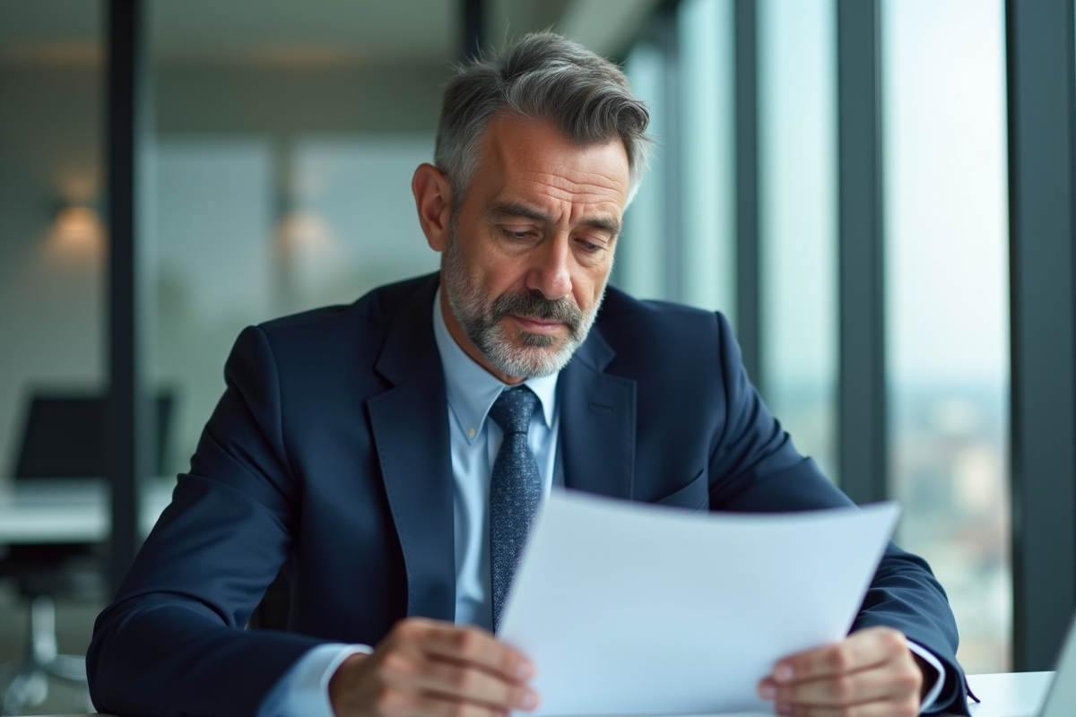 Homme d'affaires en costume bleu dans un bureau moderne