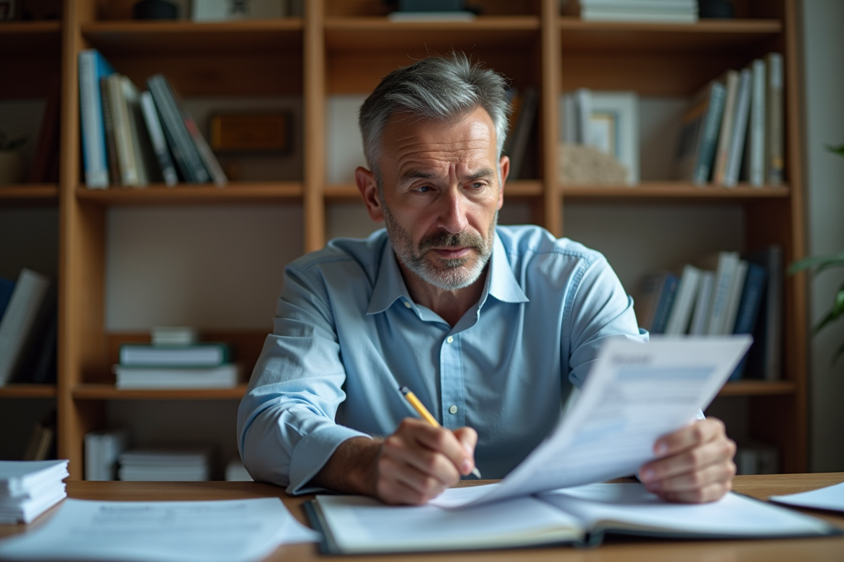 Homme d'affaires concentré sur ses finances dans un bureau moderne