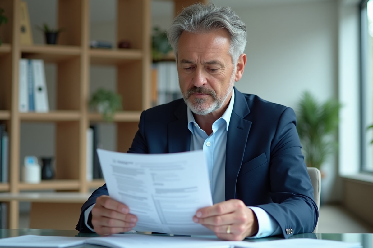 Homme d'affaires en costume bleu dans un bureau lumineux