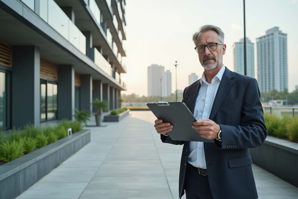 Homme d affaires devant immeubles modernes en ville