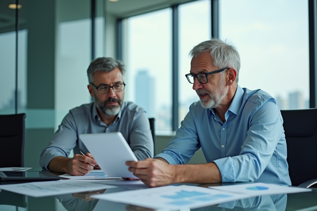 Homme d affaires analysant des graphiques en réunion