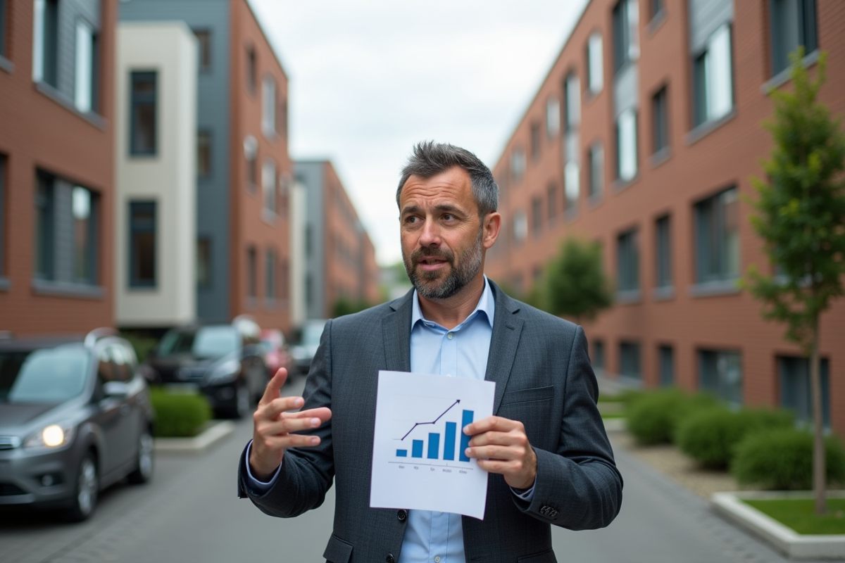 Homme expliquant un graphique de rendement locatif