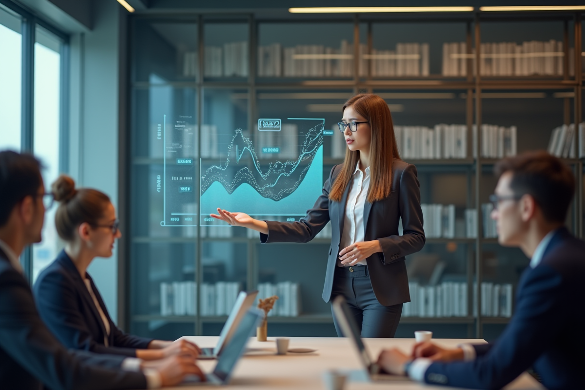 Jeune femme économiste montrant un graphique d