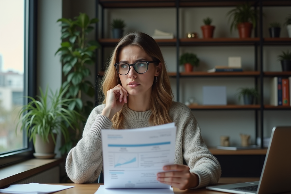 Jeune entrepreneure regarde par la fenêtre dans un espace de coworking