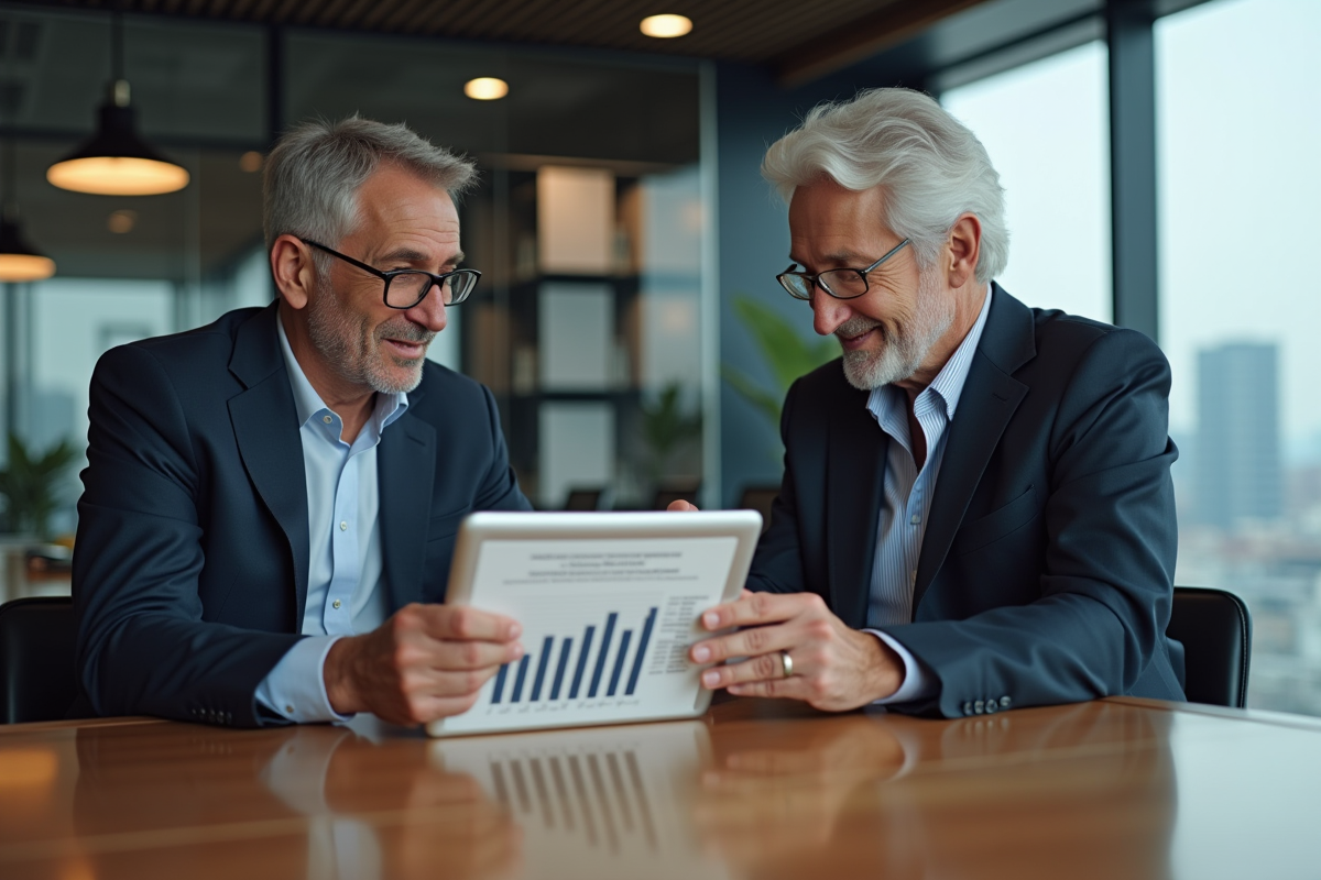 Homme et femme d affaires analysant des graphiques financiers